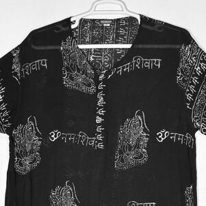 Earthbound Trading Co Black Om Shiva Print S/S Festival Hippie Tunic Top XL